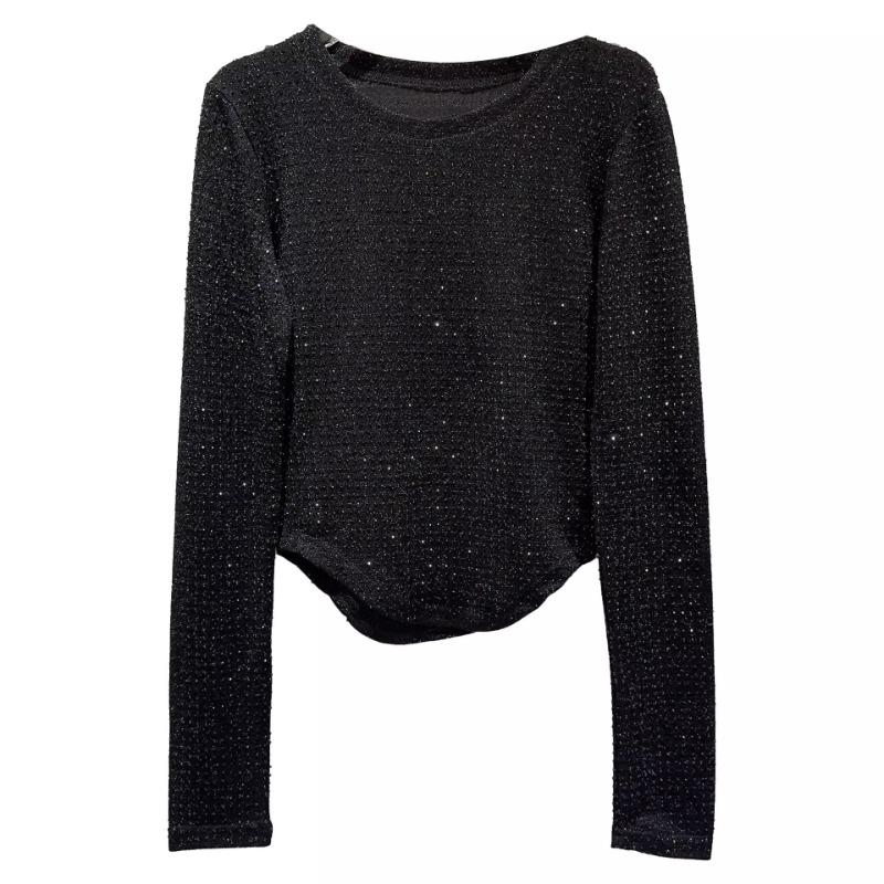 Lesklá hodvábna jarná a jesenná dámska blúzka s dlhým rukávom Tide Plus Size Drill