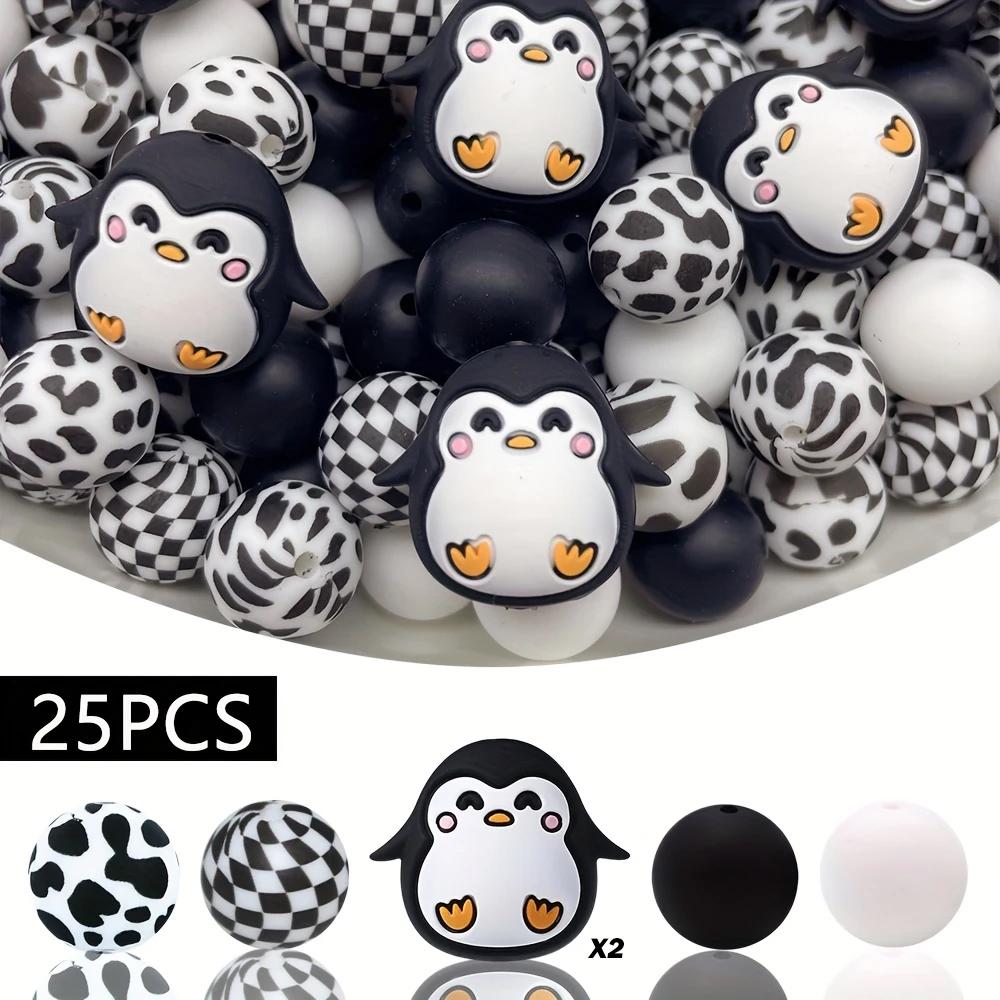 

25/32/58Pcs Cute Penguin Silicone Beads Set DIY Keychain Necklace Bracelet Decoration Pen Jewelry Pendant Etc. Holiday Birthday Gift