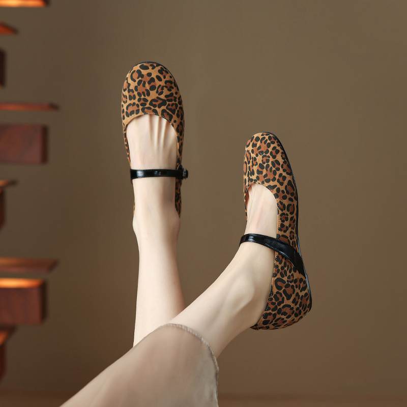 Krazing Pot Piele intoarsa Varf Rotund Marimea 42 Tocuri Joase Curele cu Catarama Imprimeuri Leopard Pompă de Toamnă Vintage cu Platformă