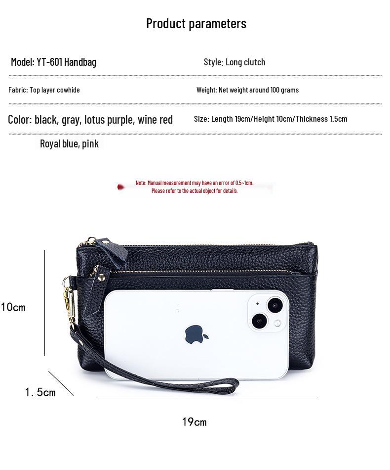 Women's Large Capacity Cowhide Clutch Wallet with Phone Storage
