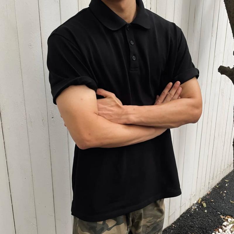 Men's Solid Color Short Sleeve Polo Shirt Casual Business Basic Top