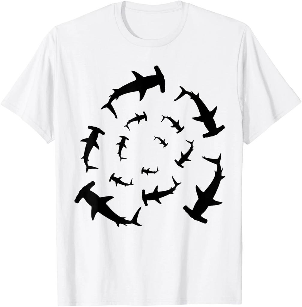 Shark Lover Silhouette of Hammerhead Sharks Circling Above 100% Cotton T-shirt Mens Tees Top