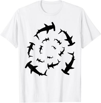 Haaienliefhebber Silhouet van Hamerhaaien Cirkelend Boven 100% Katoen T-shirt Heren T-shirts Top