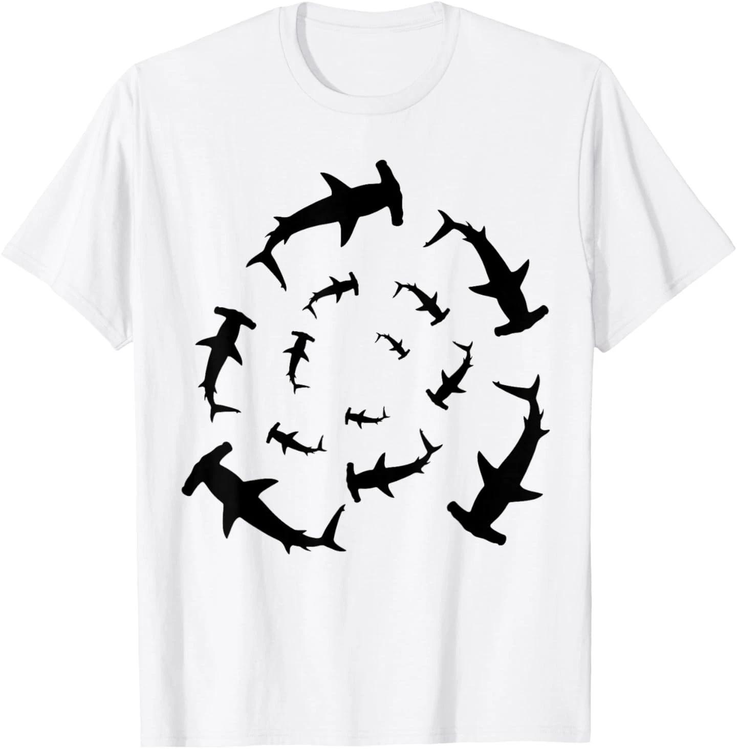 Shark Lover Silhouette of Hammerhead Sharks Circling Above T-Shirt L