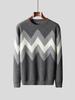 Men's Thickened Pure Wool Color Block Stripe Sweater - Casual Fashion, Round Neck, Long Sleeve, Jacquard Knit.