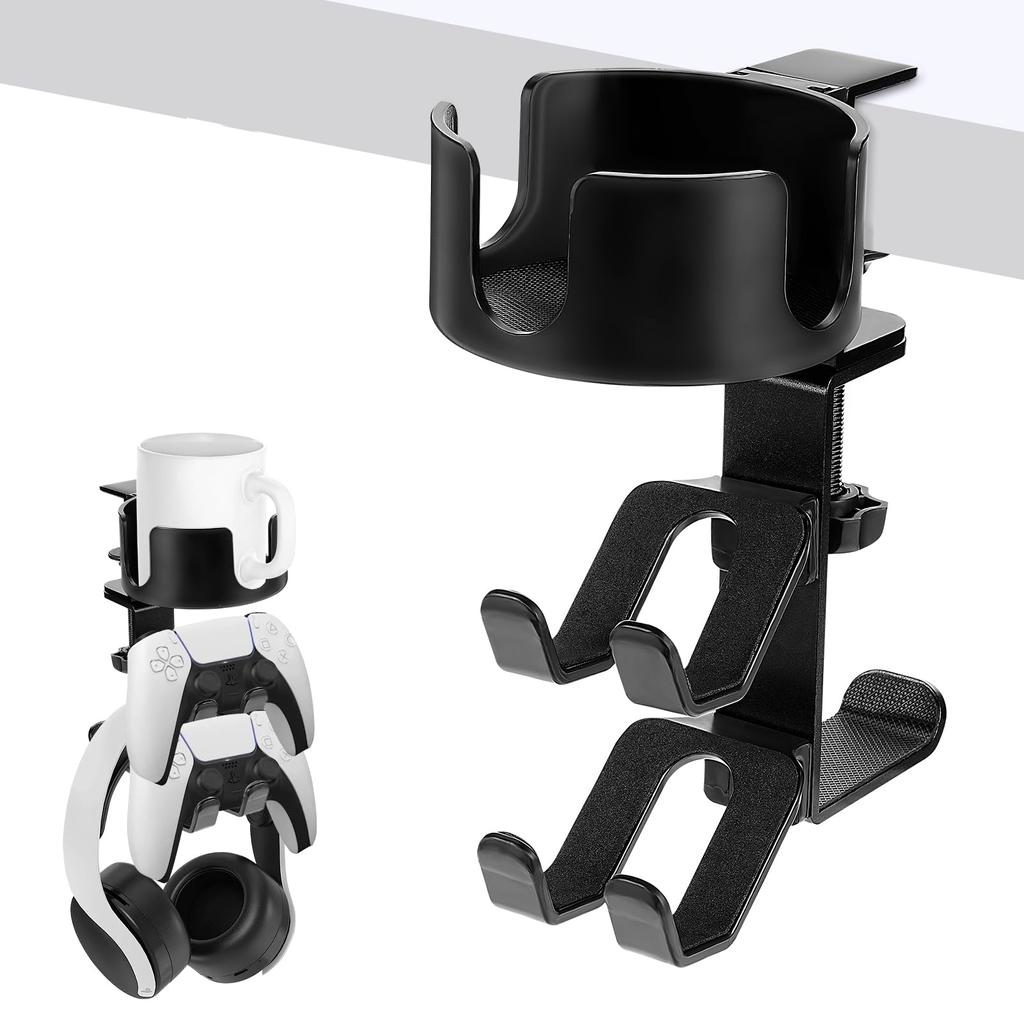4-in-1-Tisch-Getränkehalter mit Kopfhörer-Aufhänger und Controller-Ständer, Gaming-Zubehör, universell verstellbar