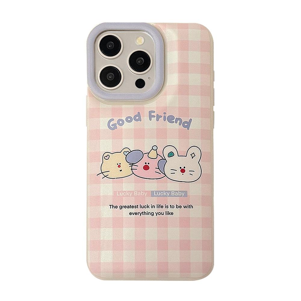 Ins Pink Plaid Animal for Apple 13 Mobile Phone Case for IPhone15 Soft 11 for 14pro Max Anti-fall 16
