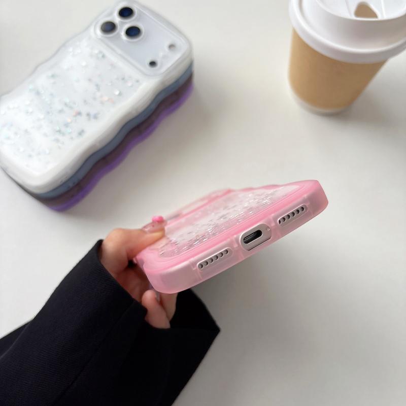 Glitter Star Sequins Wave Edge Clear Case For iPhone 17 Air 16 16E 15 14 13 12 11 Plus Pro Max Lens Protective Silicone Cover