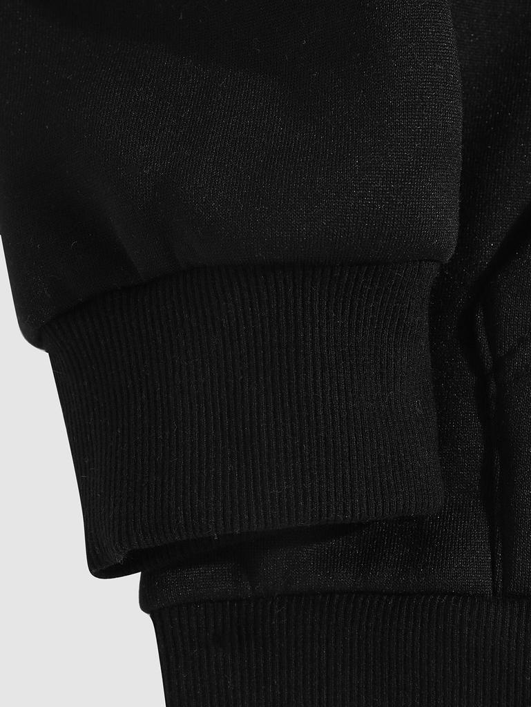 ZAFUL Men's Sun Eyes Star Pattern Fuzzy Fleece-lined Quarter Zip Pullover Sweatshirt