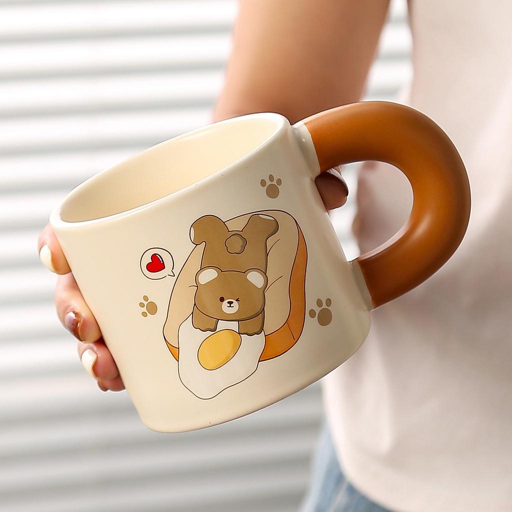 Bread Bear Ceramic Cups High Appearance Level Cute Mugs  Large Capacity Milk Cups  Breakfast Cups Home Dormitory Cups