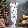 Women Plus Size Rose Printed Nurse Scrub Set V Neck Short Sleeve Pocket Top Long Pants