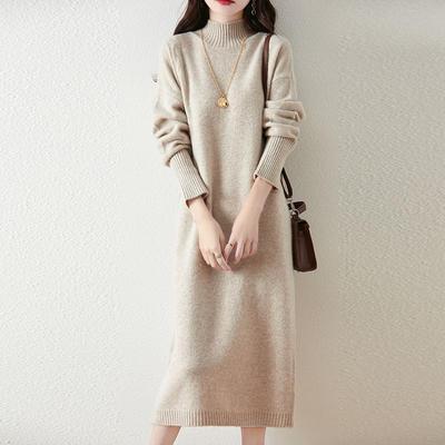 Women Sweater Dress 100% Wool Turtleneck Knit Long Pullover Winter Jumpers Wool Long Dress Female