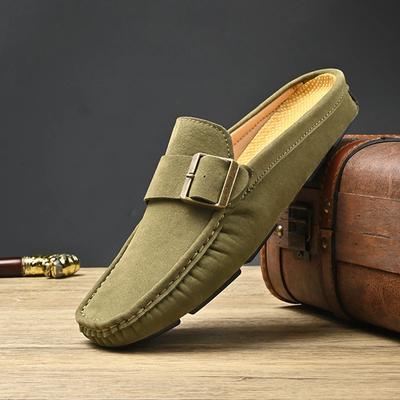 Fashion None Slip Men's Muller Shoes Suede Leather Half Shoes New Handmade Loafer Business Wedding Slippers Formal Casual Male Half Drag