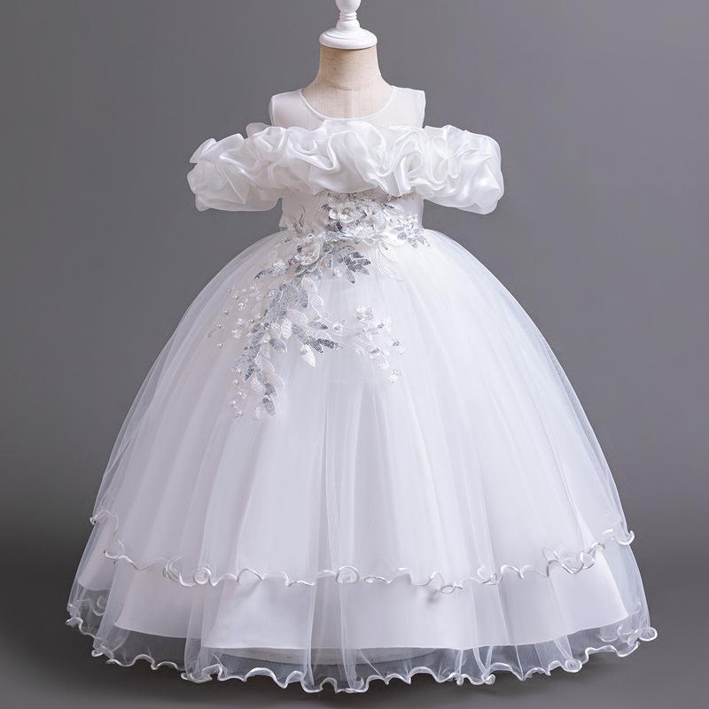 Cross-Border Girls' One-Shoulder Formal Dress - Princess Wedding Flower Girl Gown for Birthdays & Performances