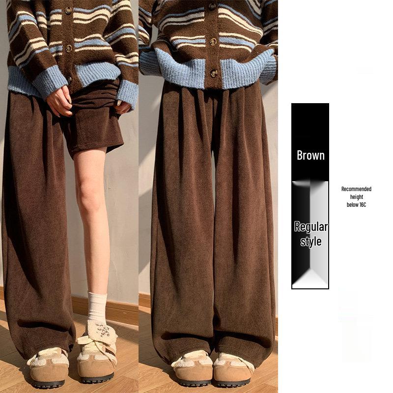 

Coffee-Colored Chenille Wide-Leg High-Waisted Pants for Women - Autumn/Winter 2026 Plus Velvet Petite Loose Casual Sweatpants Small