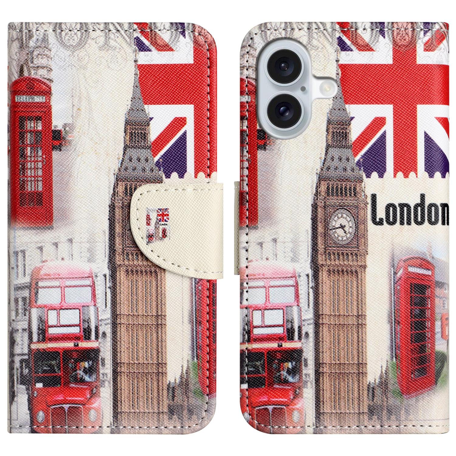 

Для iPhone 16 Чехол С Принтом PU Кожаный Кошелек Чехол для Телефона Подставка Вид J