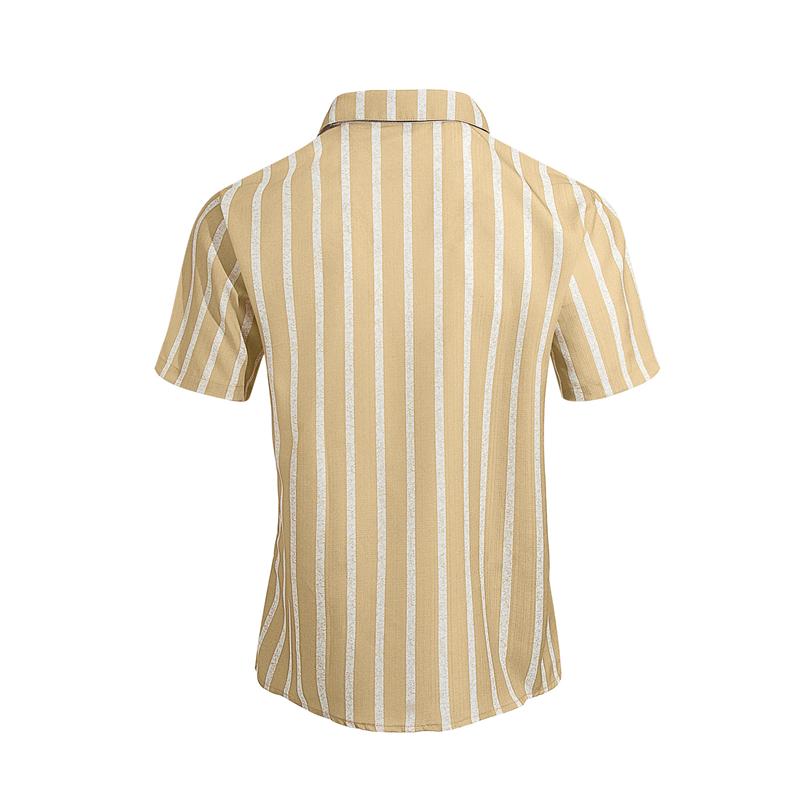 Summer 2026 Men's Slim Fit Short Sleeve Shirt Collared Striped Beachwear Casual Fashion European Style