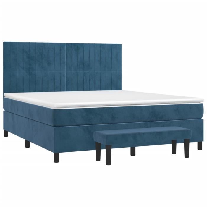3137981 vidaXL Lit à sommier tapissier et matelas Bleu foncé 180x200cm Velours