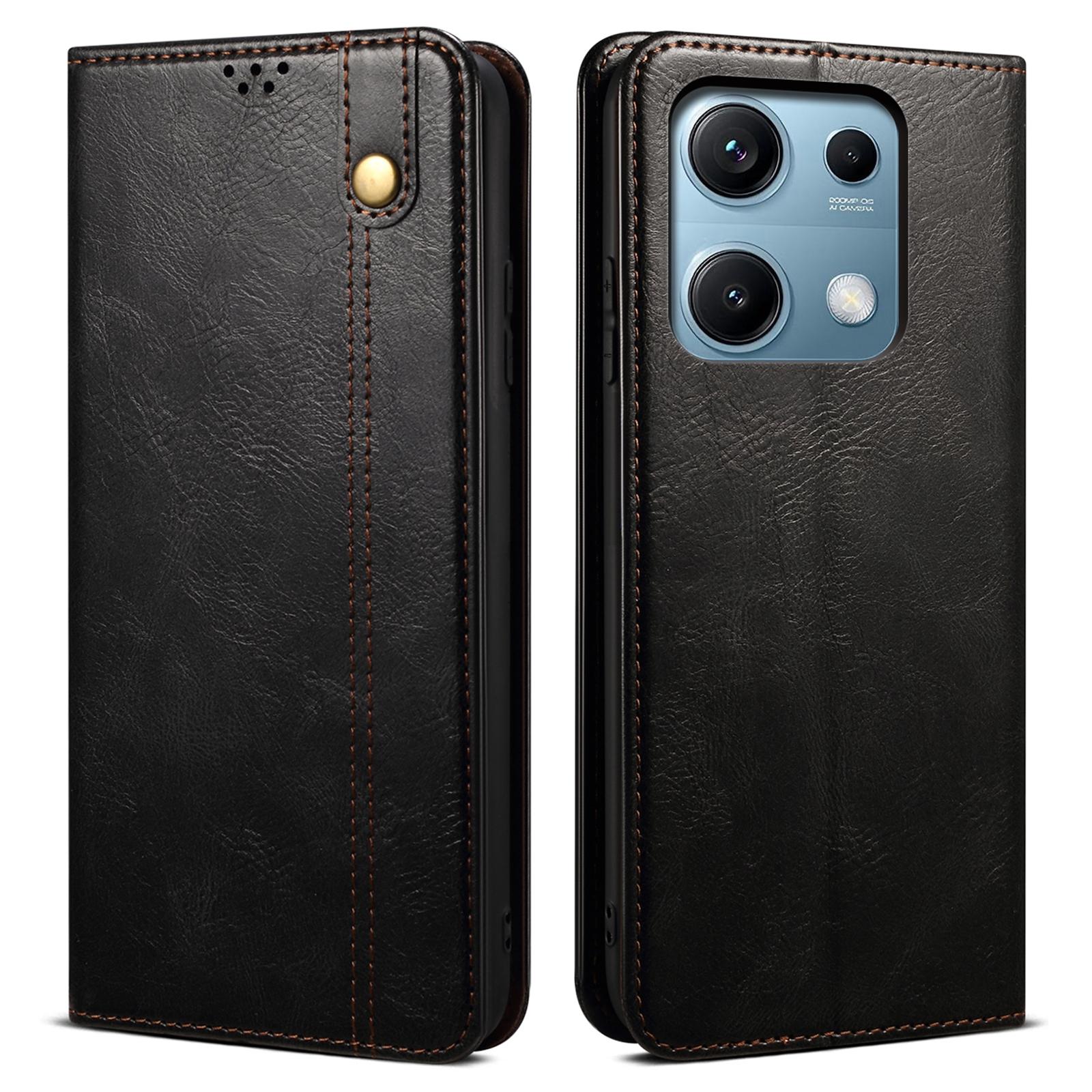 

Для Xiaomi Redmi Note 14S 4G Чохол Текстура Crazy Horse Вощена Шкіра Гаманець Підставка Чохол для Телефону A