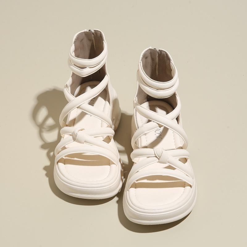 Jane Marie Shoes Sandals Women's 2025 Spring/Summer New Fashion Cross Strap Niche Design Platform Roman Sandals Children