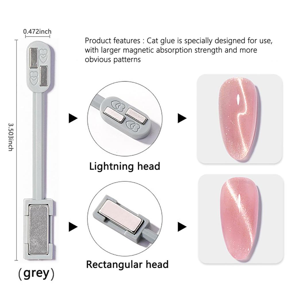 YIKOOLIN 3Pcs Cat Eye Magnet for Nails Gel Nail Polish Magnet Wand Nail Art Nail Polish Double-Headed Magnets Sticks Design Tool