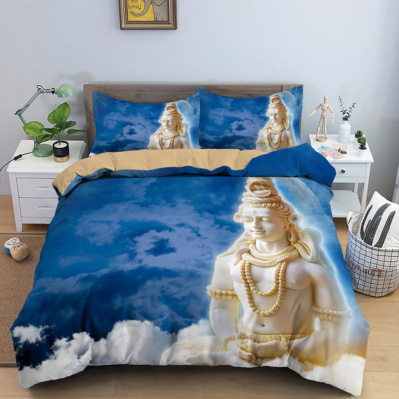 Shiva Beeld Hindoestaanse God Beddengoed Set Luxe Boho Dekbedovertrek Kussensloop Enkel Dubbel King Queen Maten 2/3 delige Beddengoed Sets Dropshipping UK Single 135x200cm