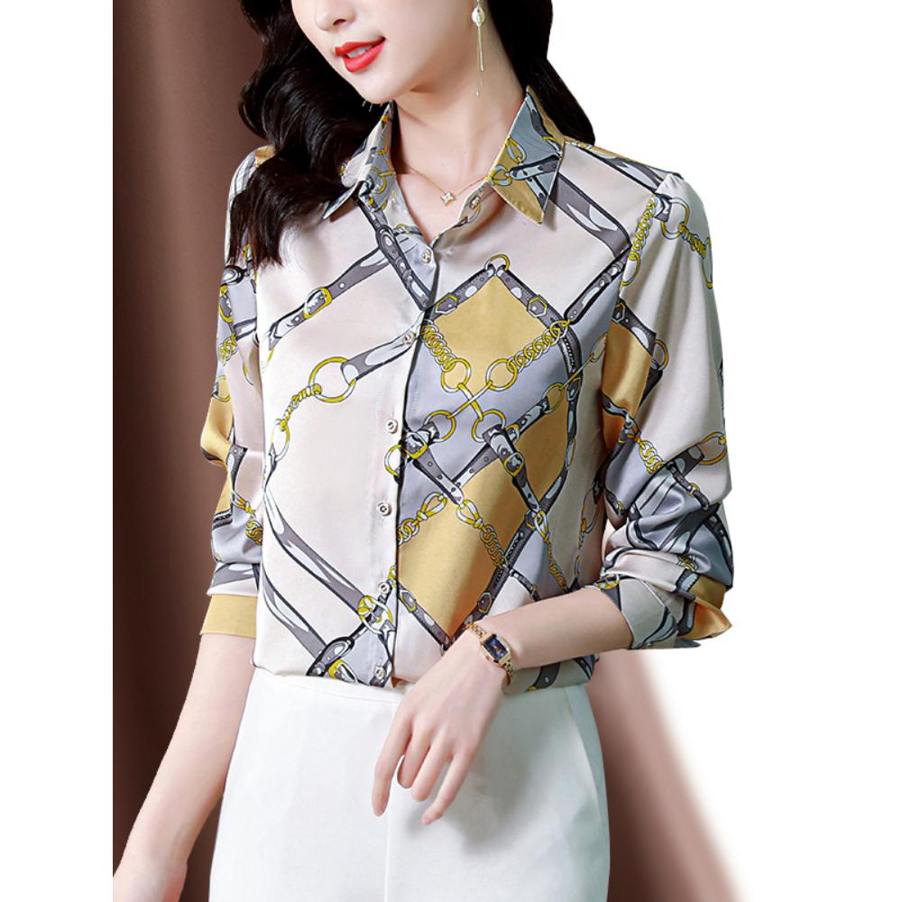Spring Women's Silk Blouse Fashion Satin Long Sleeve Vintage Women's Tops Elegant Tops OL Ladies Tops Women's Clothes