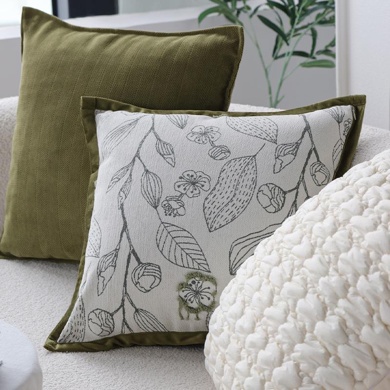 Modern Simple Green Cushion Pillow Sofa Cushion French Jacquard Model Room Decorative Cushion with Core