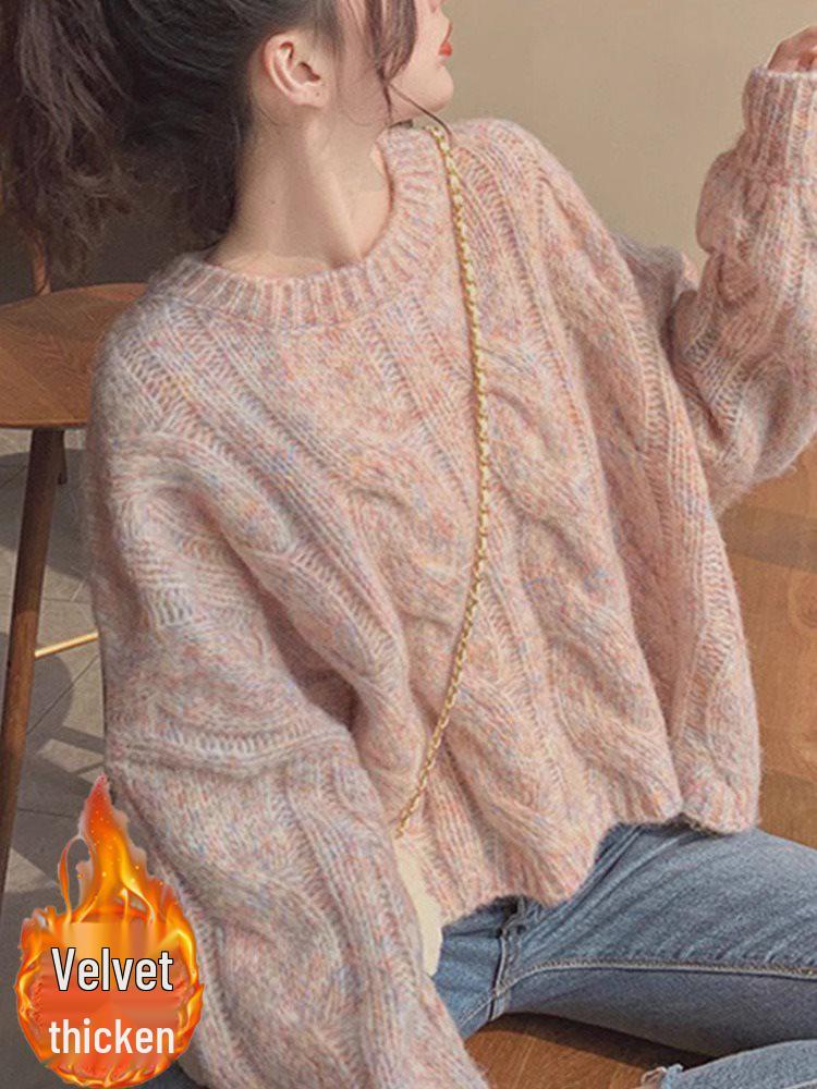 

Женский вязаный свитер на флисовой подкладке - Осень/Зима 2025 Уютный стиль молоко M 95-105 jin