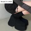 Punk Style Platform Women Ankle Boots Fashion Stretch Slim Shoes Autumn Winter Thick Heel Ladies Elegant Short Booties