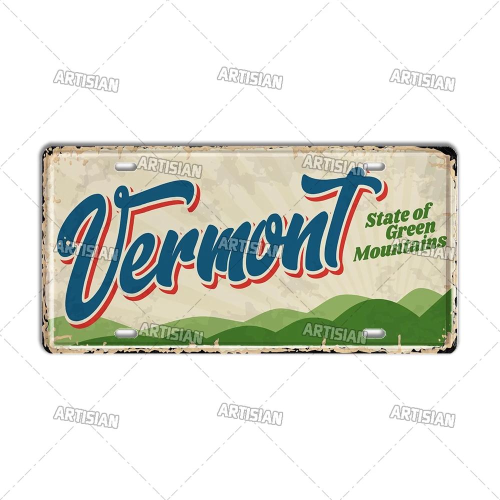 Artisian USA Car Plate Landmark Tin Sign US City State Metal Plaque Wall Decor Garage Bar Pub Club Hotel Cafe Kitchen Home