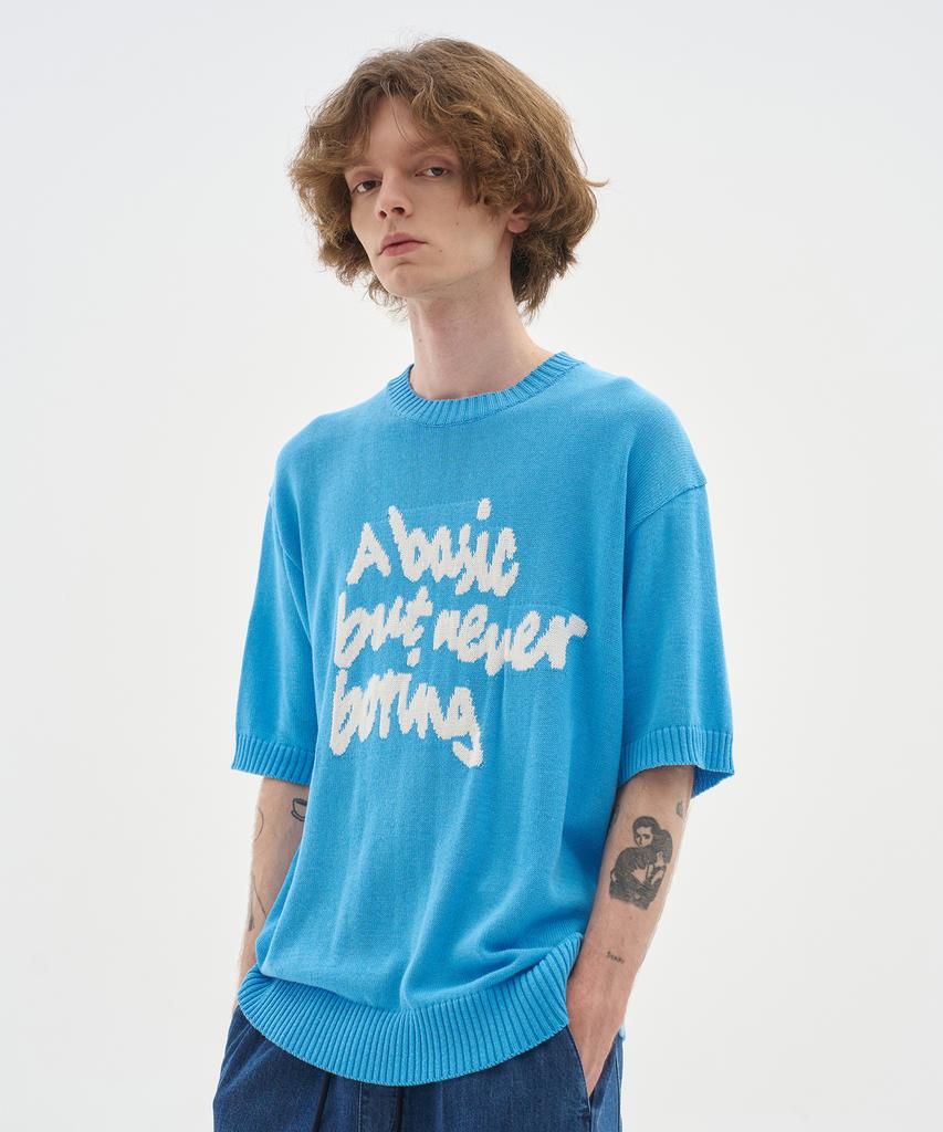 BLOND9 Slogan Round Short Sleeve Knit_Blue