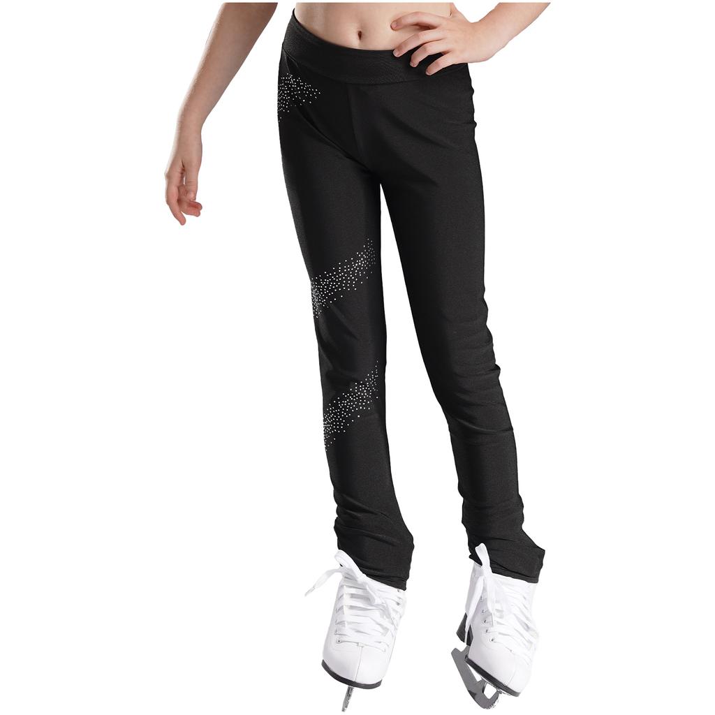 Unisex copii patinaj artistic strasuri decor pantaloni patinaj pe gheață jambiere antrenament antrenament