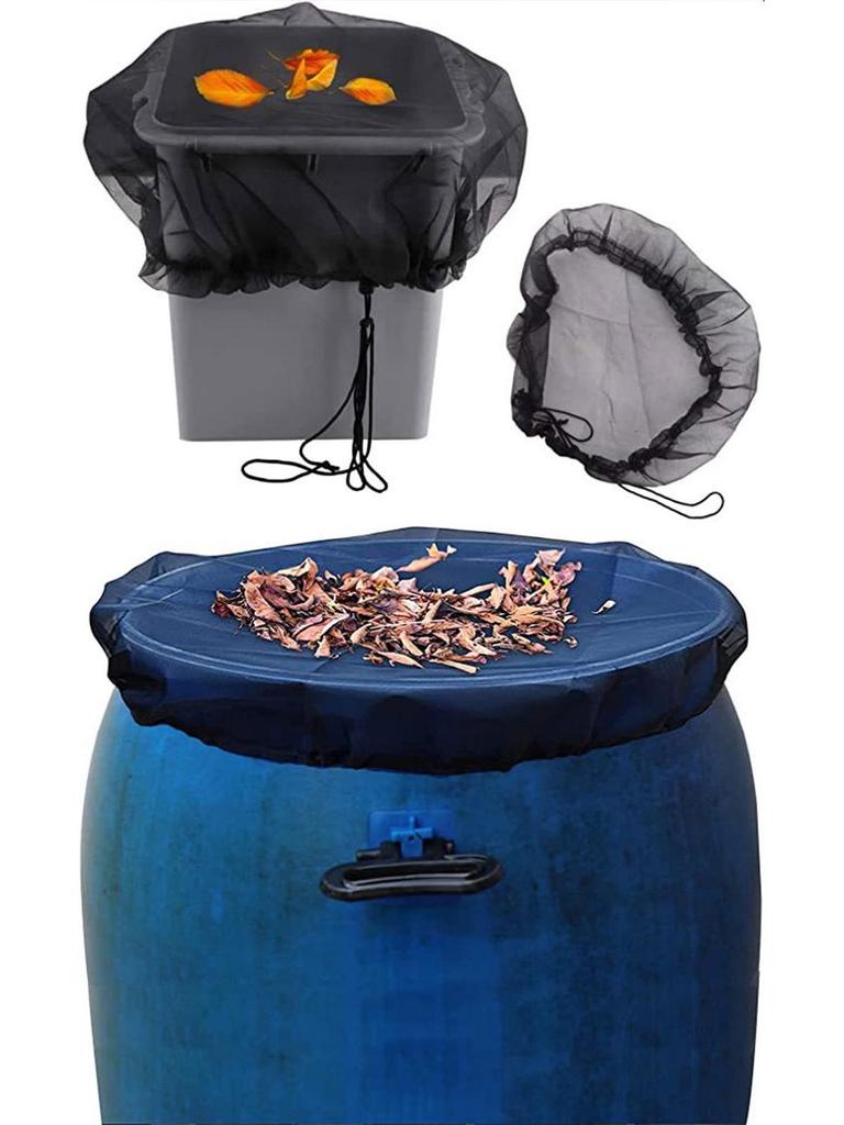Garden Patio Rain Barrel Mesh Cover - Black Insect & Leaf Protection
