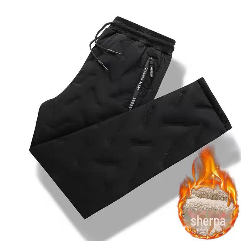 Herren Lammfellhose mit Samtfutter - Warm, Locker geschnitten, Gerade, Lässig mit Kordelzug, Winter/Herbst.