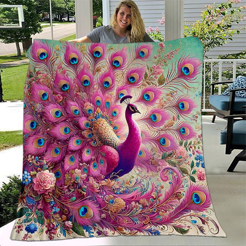 1pc Peacock in a Vibrant Dreamlike Landscape Blanket Soft Throw for Home Decor, Gift Idea, Living Room .K072