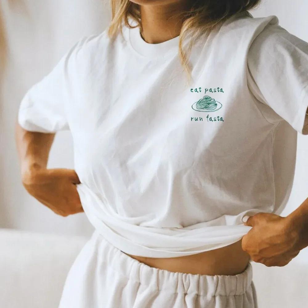 ZX Tee Spring Summer Short Sleeve Tees Eat Pasta Run Fasta Funny Printing Graphic Tops White Casual Vintage Tshirts Harajuku T Shirt