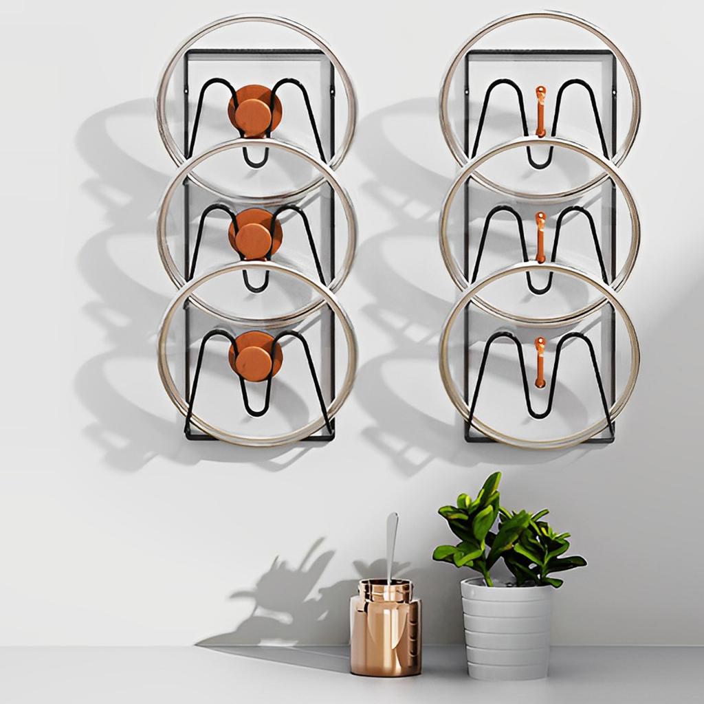 2Pcs Pot Lid Shelf Metals Wall Mounted Kitchen Organizer Rack for Pan Cover Lid Rack Stand Holder Dish Rack Kitchen Accessories