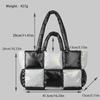 Women's Lightweight Black and White Checkered Tote – Soft, Down-Filled Shoulder Bag