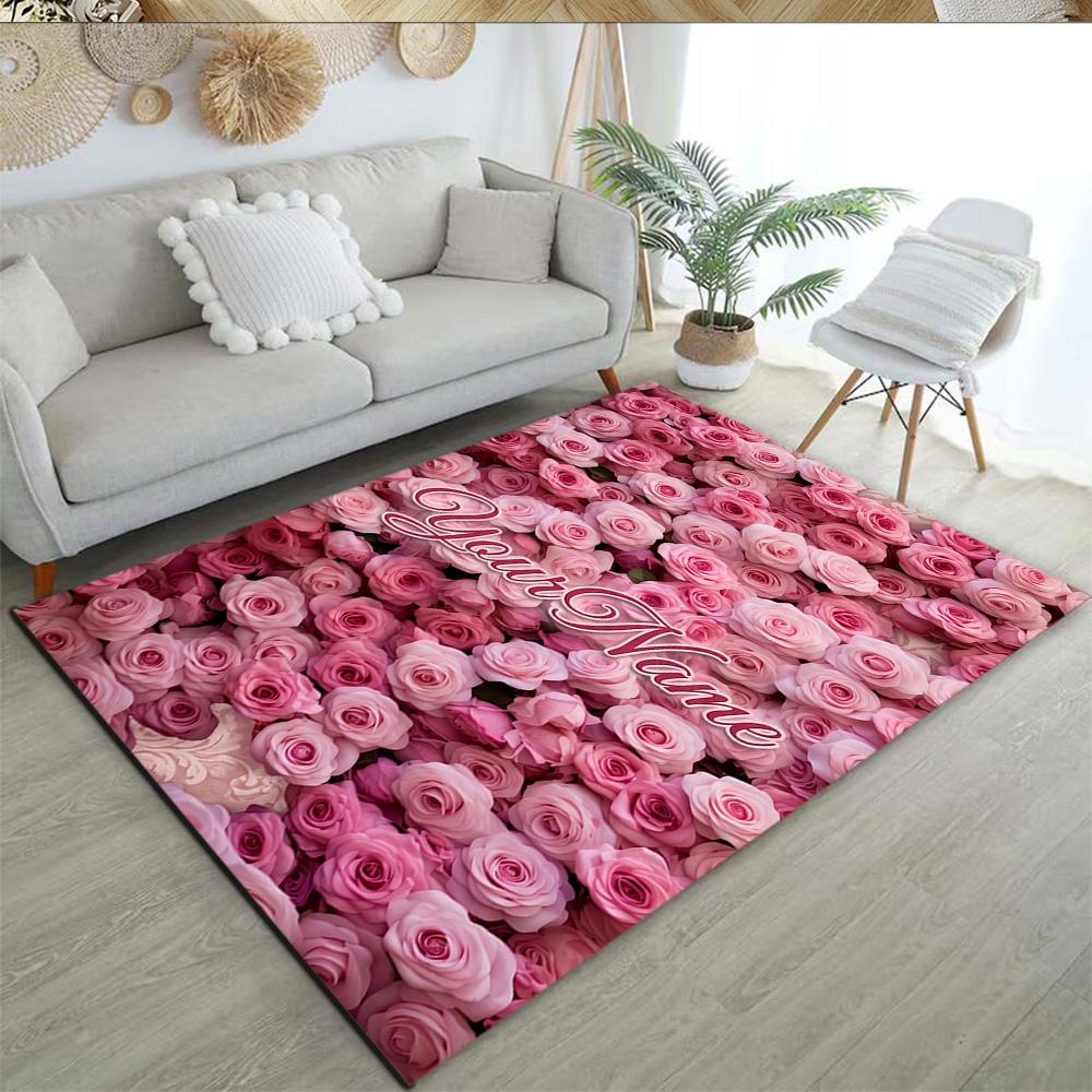 Rose Customize Your Name Carpet Design for Game Room Kitchen Study room Foyer Antislip Carpet Decorate Offices Perfect Gift for Women/Men