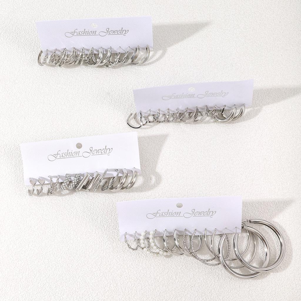 48Pcs Fashion Creative Smooth Big Round Hoop Earring Vintage Aesthetic Imitation Zircon Earrings Women's Charm Daily Life Zircon