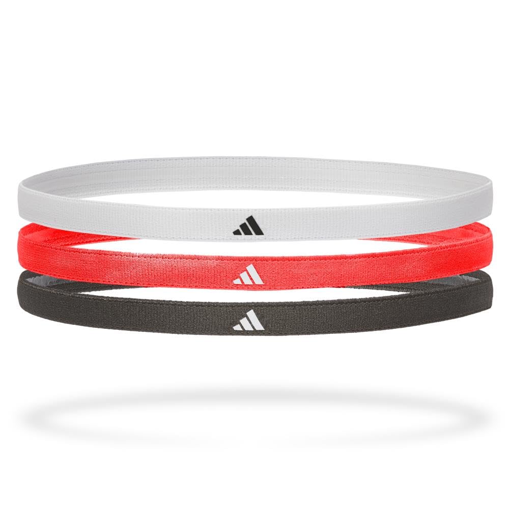 

adidas Sports One Size Fits Pack of 3 Elastic Headbands, All, (Black/White/Neon Red), Non-Slip, Material, ADAC-16200
