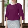 ZANZEA Women Casual Round Neck 3/4 Sleeve Loose Blouse
