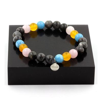 Stones and Minerals. Labradorite + Yellow Agate + Blue Chalcedony + Quartz Pearl Bracelet Made In France.