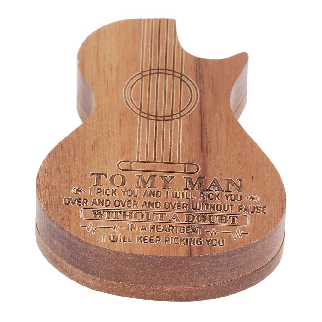 Guitar Pick Box Engraved Guitar Portable 3 Wooden Picks and Storage Case for Birthday Christmas