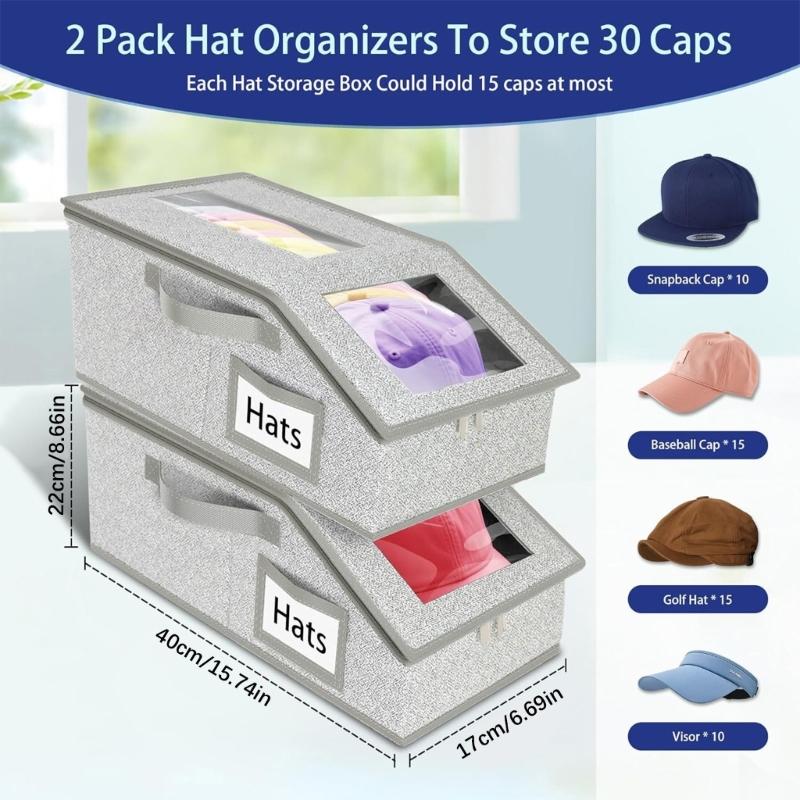 Breathable Nonwoven Hat Organizer With Clear View Window Foldable Design For Closet Space Storage Solution