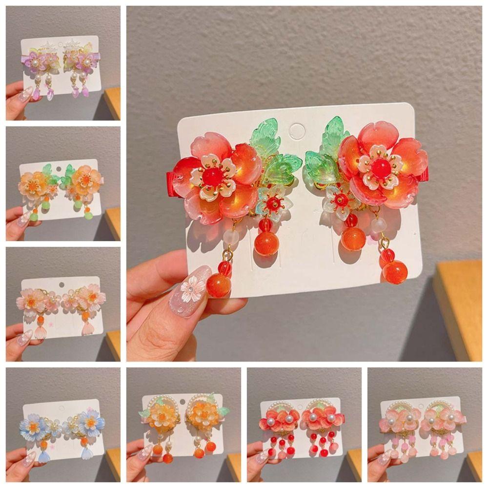 Fairy Hairpin Vintage Hanfu Headwear Traditional Cute Flower Hairpins Floral Colorful Tassel Hair Clips Cosplay