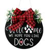 Handcrafted Stunning Wooden Dog Plaque With Classic Bow And Leafy Wreath For Decor Charming