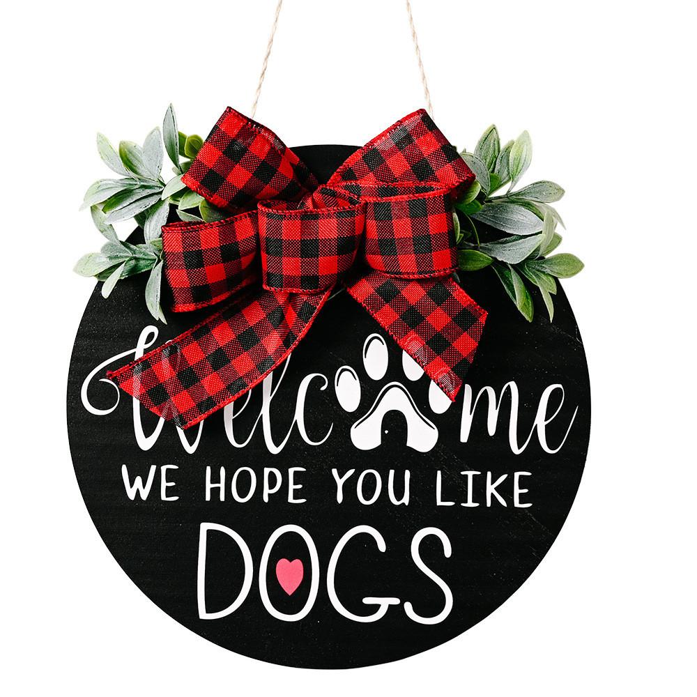 Handcrafted Stunning Wooden Dog Plaque With Classic Bow And Leafy Wreath For Decor Charming