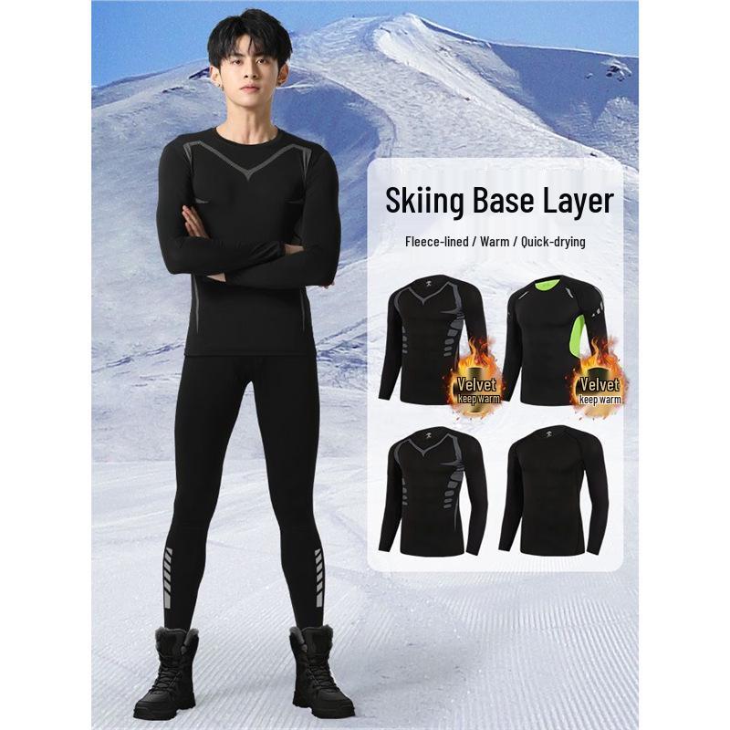 Men's Quick-Dry Compression Base Layer for Skiing, Running & Fitness - Winter Warm Plus Velvet